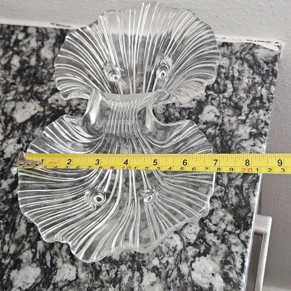 shell shape clear glass‎ Seascape Florida pattern two-part footed serving dish